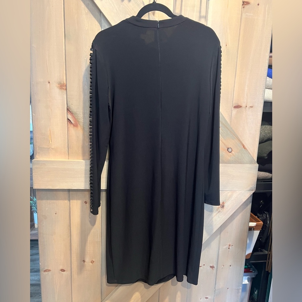 Black Striped-Sleeve Shift Dress - Picture 2 of 6